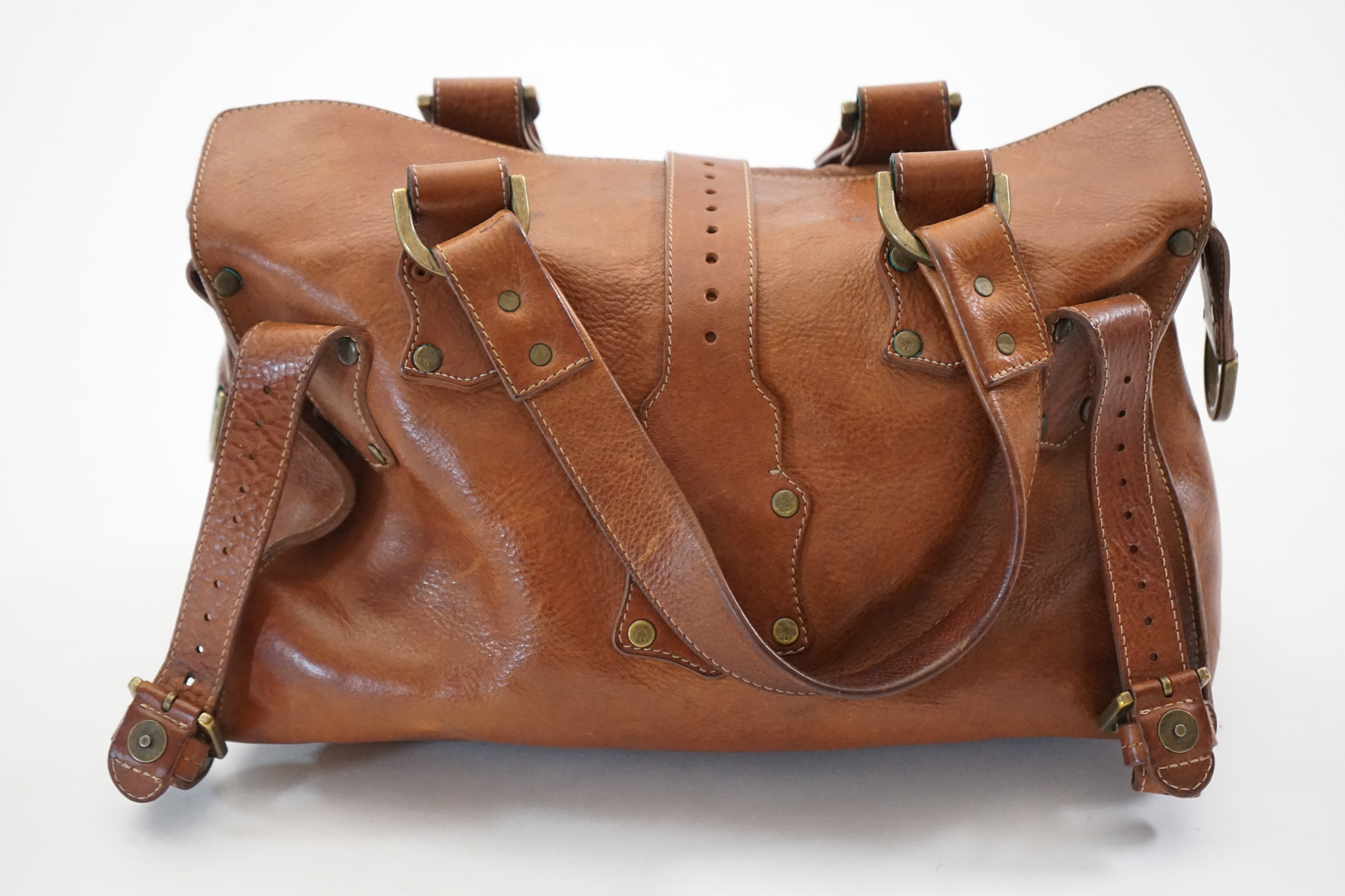 A Mulberry Roxanne cognac brown leather handbag, width 34cm, depth 14cm, height 18cm